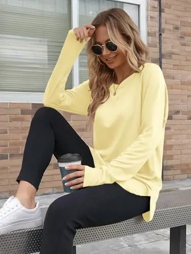 Newchoice Women's Casual Batwing Long Sleeve T Shirt Round Neck Basic Loose Tunic Tops - 3