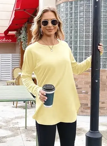 Newchoice Women's Casual Batwing Long Sleeve T Shirt Round Neck Basic Loose Tunic Tops - 4