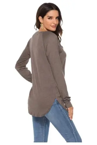 Newchoice Women's Casual Batwing Long Sleeve T Shirt Round Neck Basic Loose Tunic Tops - 4