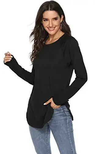 Newchoice Women's Casual Batwing Uzun Yengli Futbolka Dumaloq Bo'yin Asosiy Bo'sh Tunika Toplar - 3