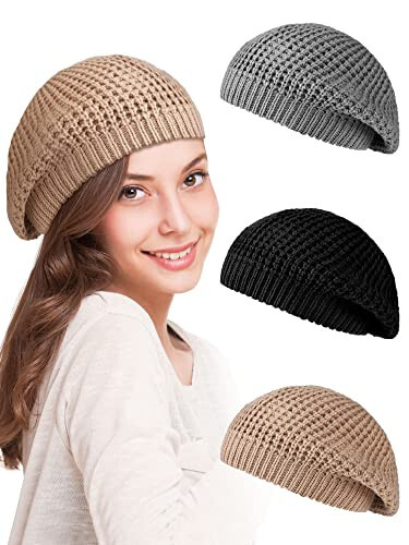 Newcotte 3 dona Yumshoq Yumshoq To'qilgan Bere Chic Kesilgan Bere Shlyapalar Ayollar Uchun Engil Triko Beanie Qopqoqlari Ayollar Uchun (Qora, Kulrang, Xaki) - 1