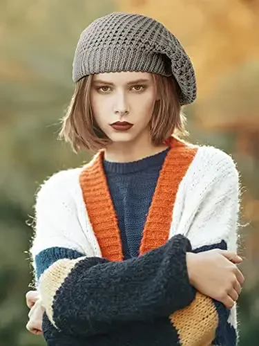 Newcotte 3 Pcs Soft Slouchy Crochet Beret Chic Cutout Beret Hats for Women Lightweight Knit Beanie Caps for Women (Black, Gray, Khaki) - 4