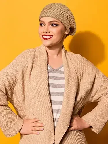 Newcotte 3 Pcs Soft Slouchy Crochet Beret Chic Cutout Beret Hats for Women Lightweight Knit Beanie Caps for Women (Black, Gray, Khaki) - 5