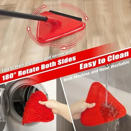 NEWE Wall Mop Cleaner with 80 inches Long Handle, 180° Folding Ceiling Cleaning Tool with Squeegee for Washing Painted Walls, Triangle Baseboard Scrubber with 3 Chenille Duster and 3 Microfiber Pads - 6