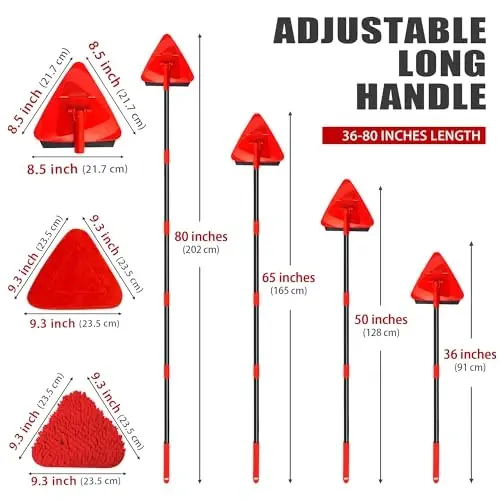 NEWE Duvar Mopu Temizleyici, 203 cm Uzun Saplı, 180° Katlanır Tavan Temizleme Aleti, Boyalı Duvarları Yıkamak İçin Silecekli, 3 Şönil Toz Bezi ve 3 Mikrofiber Pedli Üçgen Süpürgelik Fırçası - 11