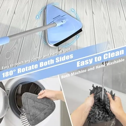 NEWE Wall Mop Cleaner with 80 Inches Long Handle, 180° Folding Ceiling Cleaning Tool with Squeegee, Triangle Baseboard Scrubber with 4 Chenille Duster and 2 Microfiber Pads for Washing Painted Walls - 6
