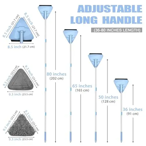 NEWE Wall Mop Cleaner with 80 Inches Long Handle, 180° Folding Ceiling Cleaning Tool with Squeegee, Triangle Baseboard Scrubber with 4 Chenille Duster and 2 Microfiber Pads for Washing Painted Walls - 5