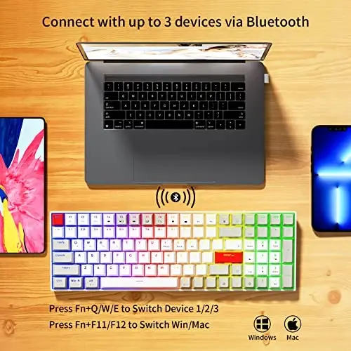 Newmen GM1000 Wireless Mechanical Gaming Keyboard,Bluetooth 5.0/2.4GHz/USB-C Hot Swappable Custom Keyboard,RGB Backlit Mechanical Keyboards for with Number Pad for Mac/Win(G-Red Switch) - 6