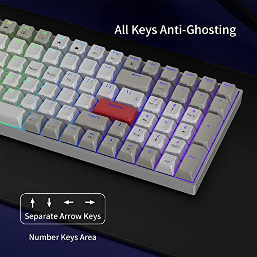Newmen GM1000 Simsiz Mexanik O'yin Klaviaturasi, Bluetooth 5.0/2.4GHz/USB-C Issiq almashtiriladigan Maxsus Klaviatura, RGB Orqa Yoritilgan Mexanik Klaviatura Raqamli Panel bilan Mac/Win Uchun (Gateron Brown Kalitlari) - 5