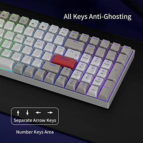 Newmen GM1000 Simsiz Mexanik O'yin Klaviaturasi, Bluetooth 5.0/2.4GHz/USB-C Issiq almashtiriladigan Maxsus Klaviatura, RGB Orqa Yoritilgan Mexanik Klaviatura Raqamli Panel bilan Mac/Win Uchun (Gateron Brown Kalitlari) - 5