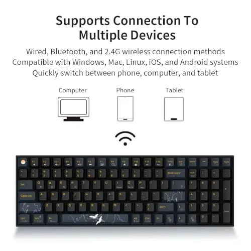 Newmen GM1000 Wireless Mechanical Gaming Keyboard,Bluetooth 2.4G/Wired Hot Swappable Custom Keyboard,RGB Backlit Mechanical Keyboards with Num Pad for Mac/Win (Blueblack Keycaps-G Silver Switch) - 4