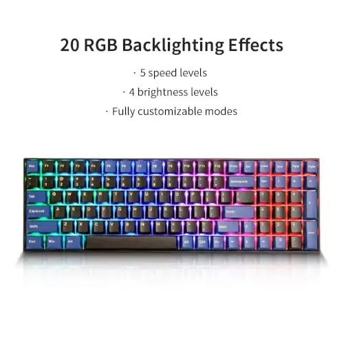 Newmen GM1000 Wireless Mechanical Gaming Keyboard,Bluetooth 2.4G/Wired Hot Swappable Custom Keyboard,RGB Backlit Mechanical Keyboards with Num Pad for Mac/Win (Blueblack Keycaps-G Silver Switch) - 5