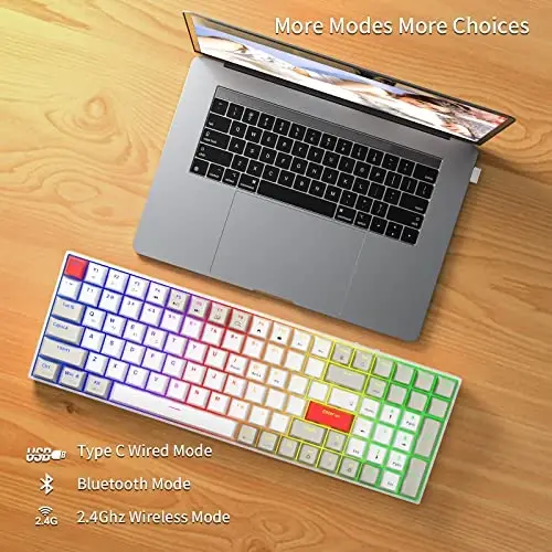 Newmen GM1000 Wireless Mechanical Gaming Keyboard,Bluetooth 5.0/2.4GHz/USB-C Hot Swappable Custom Keyboard,RGB Backlit Mechanical Keyboards for with Number Pad for Mac/Win(G-Red Switch) - 2