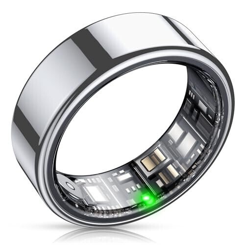 NEWTRENDS Smart Ring, Heart Rate/Sleep/Blood Oxygen Monitoring, Step Count, Wearable Fitness Tracker, APP Bluetooth Connected, IP68 Waterproof,Silver (Size 10) - MODAZONE