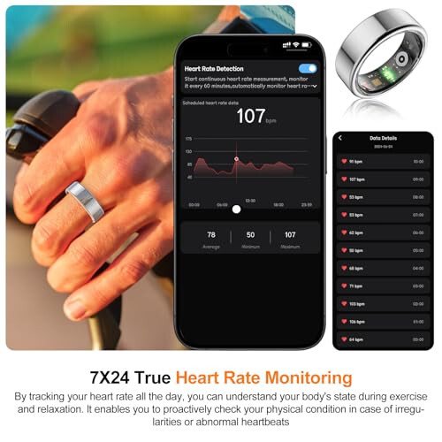 NEWTRENDS Smart Ring, Heart Rate/Sleep/Blood Oxygen Monitoring, Step Count, Wearable Fitness Tracker, APP Bluetooth Connected, IP68 Waterproof, Silver (Size 8) - 3