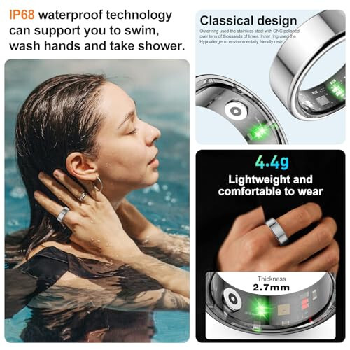 NEWTRENDS Smart Ring, Heart Rate/Sleep/Blood Oxygen Monitoring, Step Count, Wearable Fitness Tracker, APP Bluetooth Connected, IP68 Waterproof, Silver (Size 8) - 6