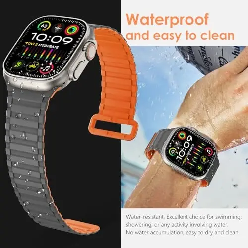 NewWays Magnetic Band for Apple Watch Bands Ultra 3 49mm 46mm 45mm 44mm for Men, Sport Loop Silicone Strap Magnet Link Wristband for iWatch Series 11 10 9 8 7 6 5 4 - 4