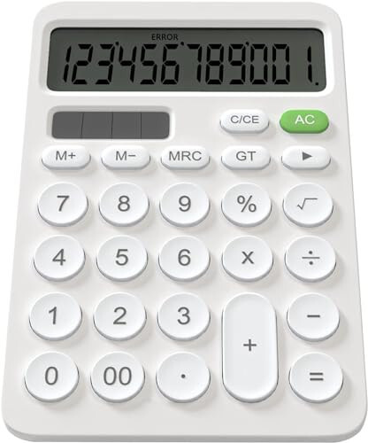 NEWYES Basic Calculator Office Quyosh energiyasi bilan ishlaydigan kalkulyator Katta LCD displey va sezgir tugmalar O'quvchi uchun Ikkita quvvat manbai Quyosh energiyasi va batareya Ikkita quvvat manbai Oq - 1