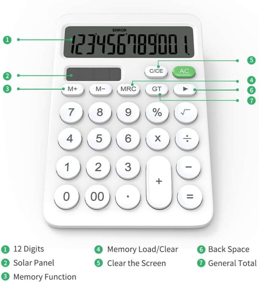 NEWYES Basic Calculator Office Quyosh energiyasi bilan ishlaydigan kalkulyator Katta LCD displey va sezgir tugmalar O'quvchi uchun Ikkita quvvat manbai Quyosh energiyasi va batareya Ikkita quvvat manbai Oq - 3