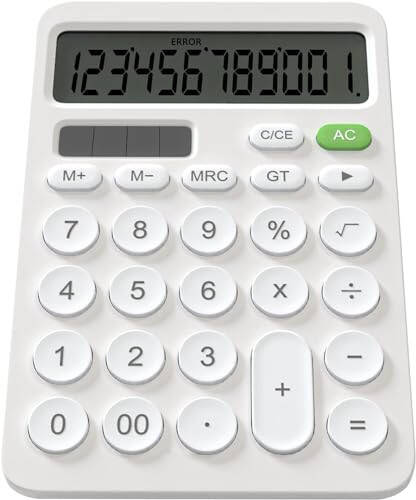 NEWYES Basic Calculator Office Solar Calculator Large LCD Display and Sensitive Button for Student Dual Power Solar & Battery Dual Power White - 1