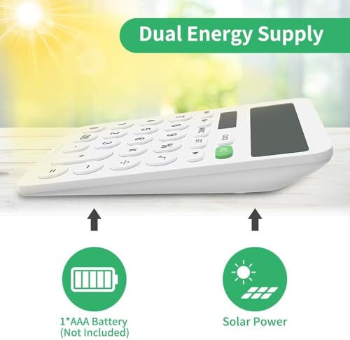 NEWYES Basic Calculator Office Solar Calculator Large LCD Display and Sensitive Button for Student Dual Power Solar & Battery Dual Power White - 2