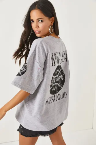 Newyork Grey Front Back Printed 2 Thread Unisex Oversize - 1