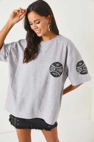 Newyork Grey Front Back Printed 2 Thread Unisex Oversize - OLALOOK (1)