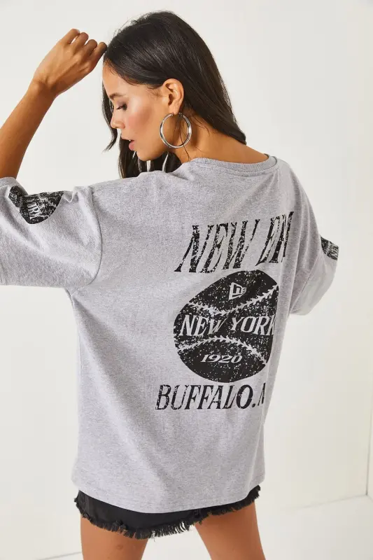 Newyork Grey Front Back Printed 2 Thread Unisex Oversize - 4