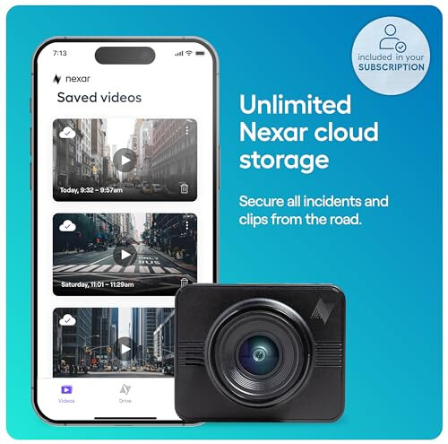 Nexar Beam GPS Dash Cam - 1 Year Nexar App Subscription Included - Unlimited Cloud Storage, Drive Recordings, Parking Mode, Night Vision, All Inside The Nexar App - WiFi HD Front Dash Cam (32 GB SD) - 2