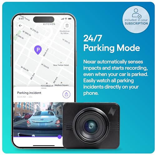 Nexar Beam GPS Dash Cam - 1 Year Nexar App Subscription Included - Unlimited Cloud Storage, Drive Recordings, Parking Mode, Night Vision, All Inside The Nexar App - WiFi HD Front Dash Cam (32 GB SD) - 4