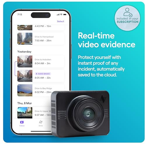 Nexar Beam GPS Dash Cam - 1 Year Nexar App Subscription Included - Unlimited Cloud Storage, Drive Recordings, Parking Mode, Night Vision, All Inside The Nexar App - WiFi HD Front Dash Cam (32 GB SD) - 6