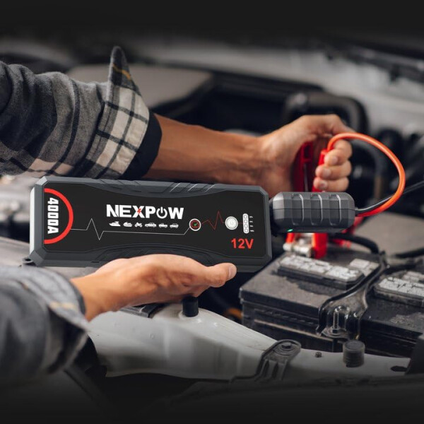 NEXPOW Araba Akü Şarj Cihazı, Araba Aküsü Şarj Cihazı 4000A Pik Q11 Paketi Tüm Benzin ve 10.0L Dizel Motorlar İçin 12V Oto Akü Destekleyici, Jumper Kabloları, LED Işık/USB QC3.0 ile Taşınabilir Lityum Şarj Kutusu - 6