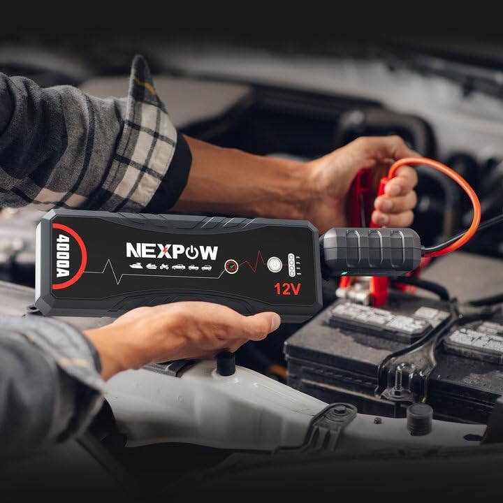 NEXPOW Araba Akü Şarj Cihazı, Araba Aküsü Şarj Cihazı 4000A Pik Q11 Paketi Tüm Benzin ve 10.0L Dizel Motorlar İçin 12V Oto Akü Destekleyici, Jumper Kabloları, LED Işık/USB QC3.0 ile Taşınabilir Lityum Şarj Kutusu - 6