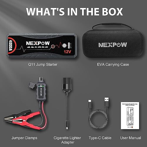 NEXPOW Car Jump Starter,Car Battery Jump Starter 4000A Peak Q11 Pack for Up to All Gas and 10.0L Diesel Engine12V Auto Battery Booster,Jumper Cables,Portable Lithium Jump Box with LED Light/USB QC3.0 - 7