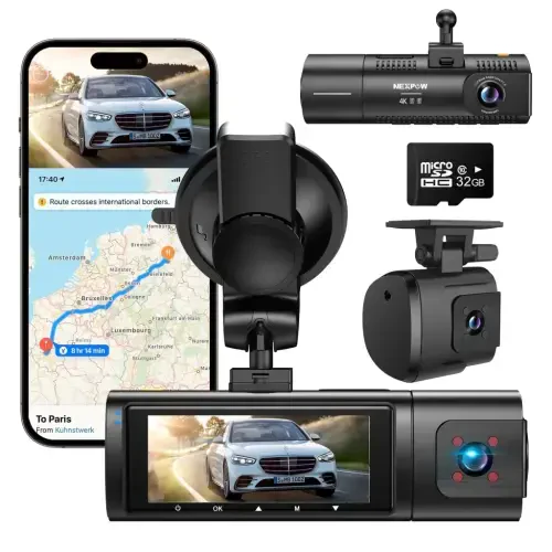 NEXPOW Dash Cam Front and Rear, 4K Full HD Dash Camera with Built-in WiFi GPS, Super Night Vision, WDR, 24H Parking Mode, 32GB Card Included- - NEXPOW (1)