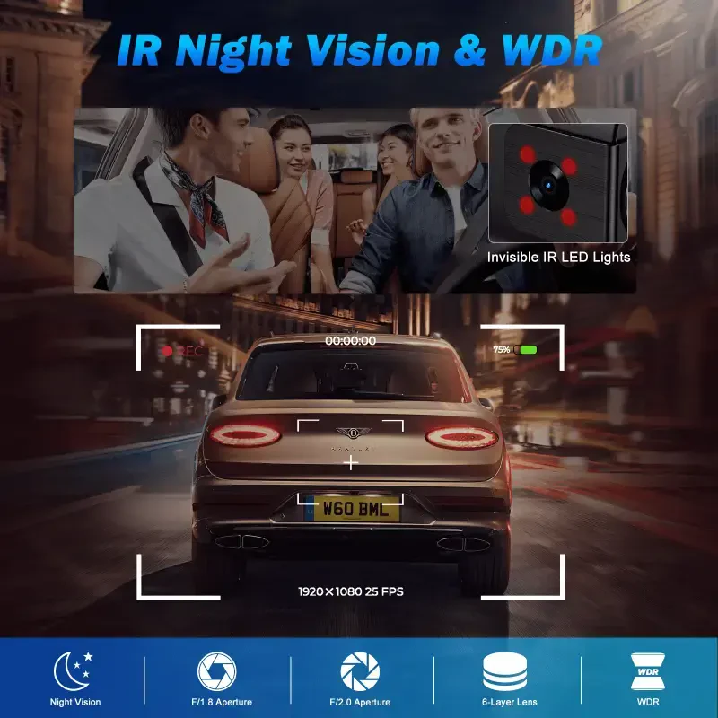 NEXPOW Dash Cam old va orqa, 4K/1080P Full HD Dash Camera, o'rnatilgan WiFi GPS, Super Night Vision, WDR, 24H Parking Mode, 32GB Card Included - 7