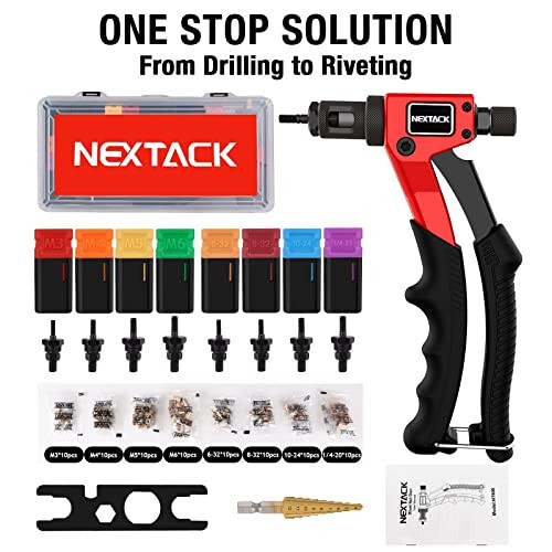 NEXTACK Rivet Nut Tool Rivet Nut Kit with a Step Drill Bit & 80 Nutserts for One-Handed in Tight Space, 8