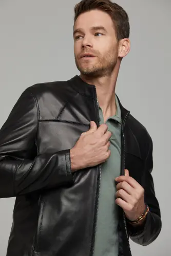 Neymar Erkek Siyah Slim-Fit Kısa Deri Ceket 21SGD6402U4 - 4