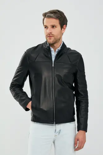 Neymar Erkek Siyah Slim-Fit Kısa Deri Ceket 21SGD6402U4 - SIYAH-SIYAH - DERIMOD (1)
