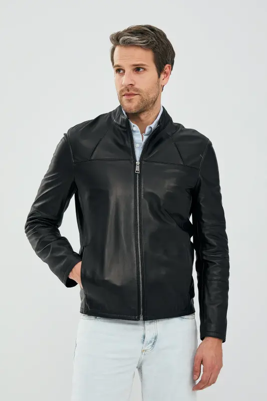 Neymar Erkek Siyah Slim-Fit Kısa Deri Ceket 21SGD6402U4 - SIYAH-SIYAH - 2