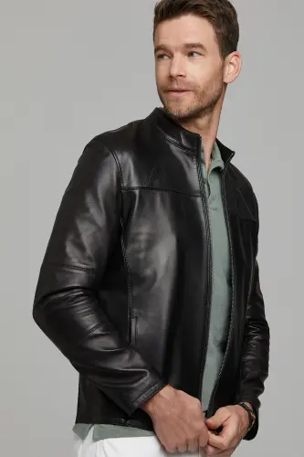 Neymar Erkek Siyah Slim-Fit Kısa Deri Ceket 21SGD6402U4 - SIYAH-SIYAH - 6