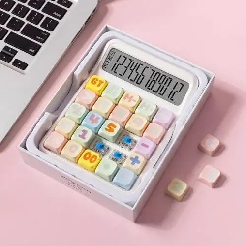 NGIFERA Desk Calculator, 12 Digit Large HD Display with% Key, Big Buttons | Real Mechanical Keypad with Ergonomic 15° Tilt for Office and Study, Packaged in a Gift Box - 1