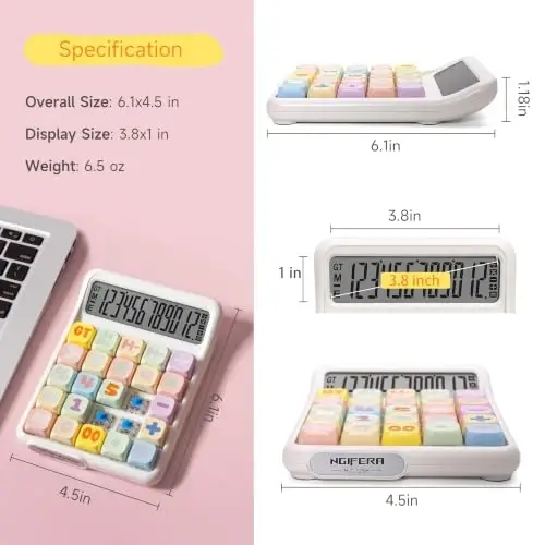 NGIFERA Desk Calculator, 12 Digit Large HD Display with% Key, Big Buttons | Real Mechanical Keypad with Ergonomic 15° Tilt for Office and Study, Packaged in a Gift Box - 3