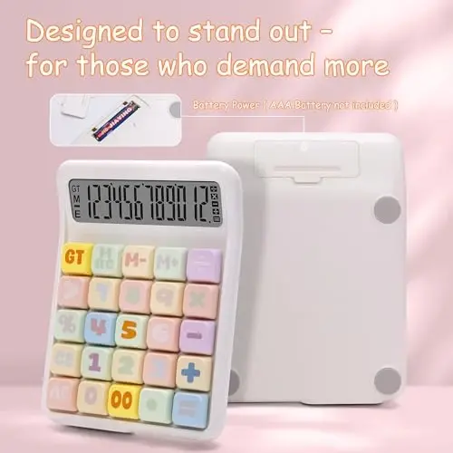 NGIFERA Desk Calculator, 12 Digit Large HD Display with% Key, Big Buttons | Real Mechanical Keypad with Ergonomic 15° Tilt for Office and Study, Packaged in a Gift Box - 4