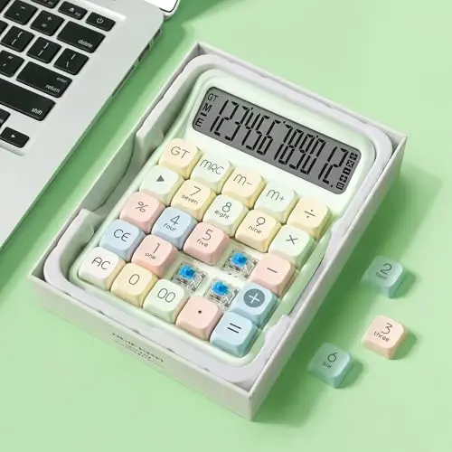 NGIFERA Desk Calculator, 12 Digit Large HD Display with% Key, Big Buttons | Real Mechanical Keypad with Ergonomic 15° Tilt for Office and Study, Packaged in a Gift Box - 1