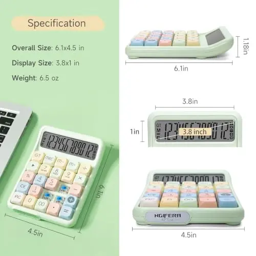 NGIFERA Desk Calculator, 12 Digit Large HD Display with% Key, Big Buttons | Real Mechanical Keypad with Ergonomic 15° Tilt for Office and Study, Packaged in a Gift Box - 3
