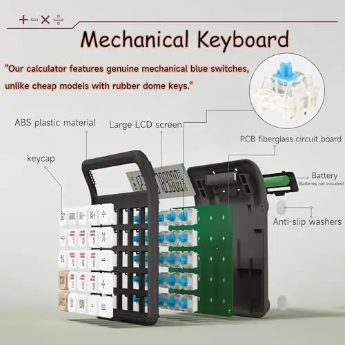 NGIFERA Desk Calculator, 12 Digit Large HD Display with% Key, Big Buttons | Real Mechanical Keypad with Ergonomic 15° Tilt for Office and Study, Packaged in a Gift Box - 6