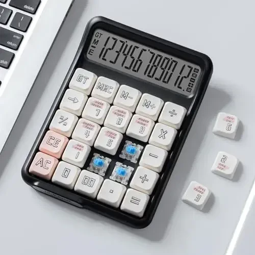 NGIFERA Desk Calculator, 12 Digit Large LCD Display, Big Buttons, Ergonomic 15° Tilt, Real Mechanical Keypad, Desktop Calculator for Office and Study - MODAZONE