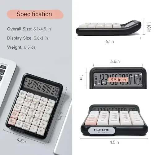 NGIFERA Desk Calculator, 12 Digit Large LCD Display, Big Buttons, Ergonomic 15° Tilt, Real Mechanical Keypad, Desktop Calculator for Office and Study - 2