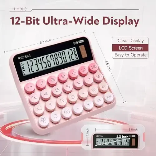 NGIFERA Desk Calculator, 12 Digit Large LCD Display, Big Buttons, Ergonomic 15° Tilt, Real Mechanical Keypad, Desktop Calculator for Office and Study - NGIFERA (1)